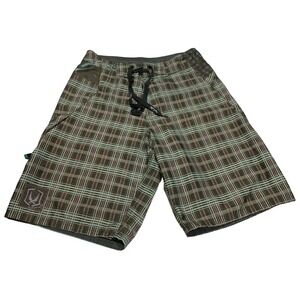 Redsand Mens Plaid Board Shorts Brown Teal Surf Trunks Size 30